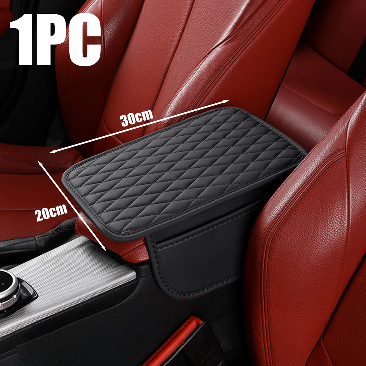 Universal Car Armrest Box Cover – Leather Console Cushion + Pocket