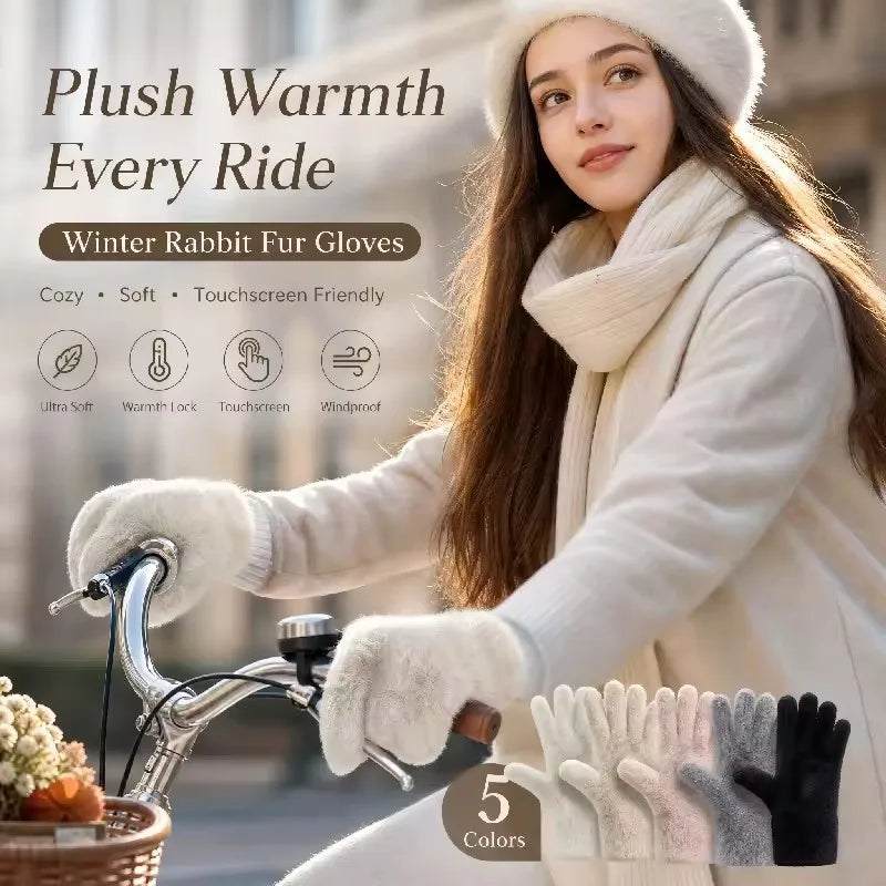 Women's Plush Faux Mink Winter Gloves – Unisex Outdoor Warmth
