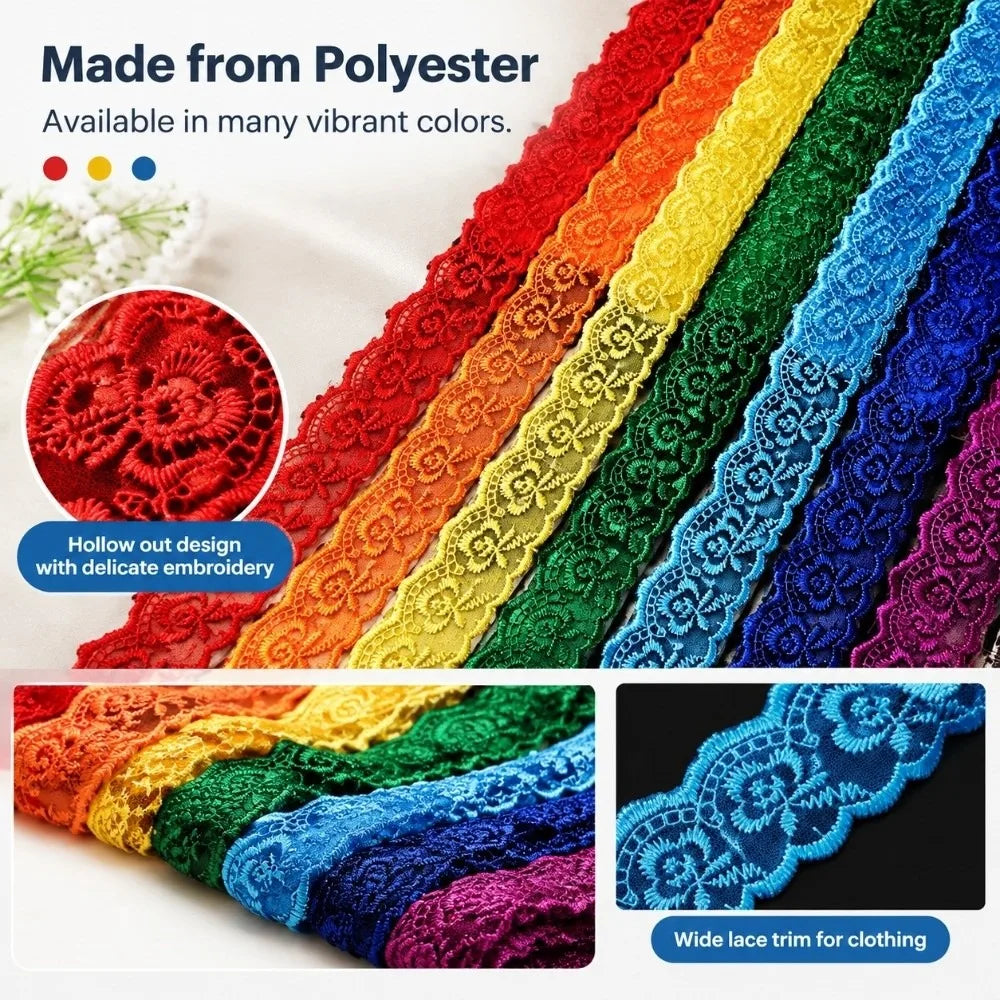 10 Yards Floral Embroidery Lace Trim – Hollow Polyester 40mm