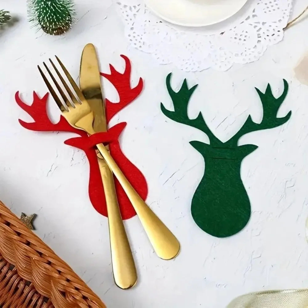 Christmas Felt Cutlery Holders – Tree & Reindeer, 12-Pack