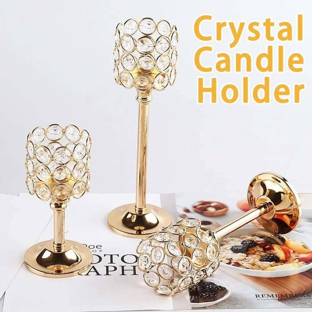 Retro Golden Crystal Metal Candlestick Holder | European Style