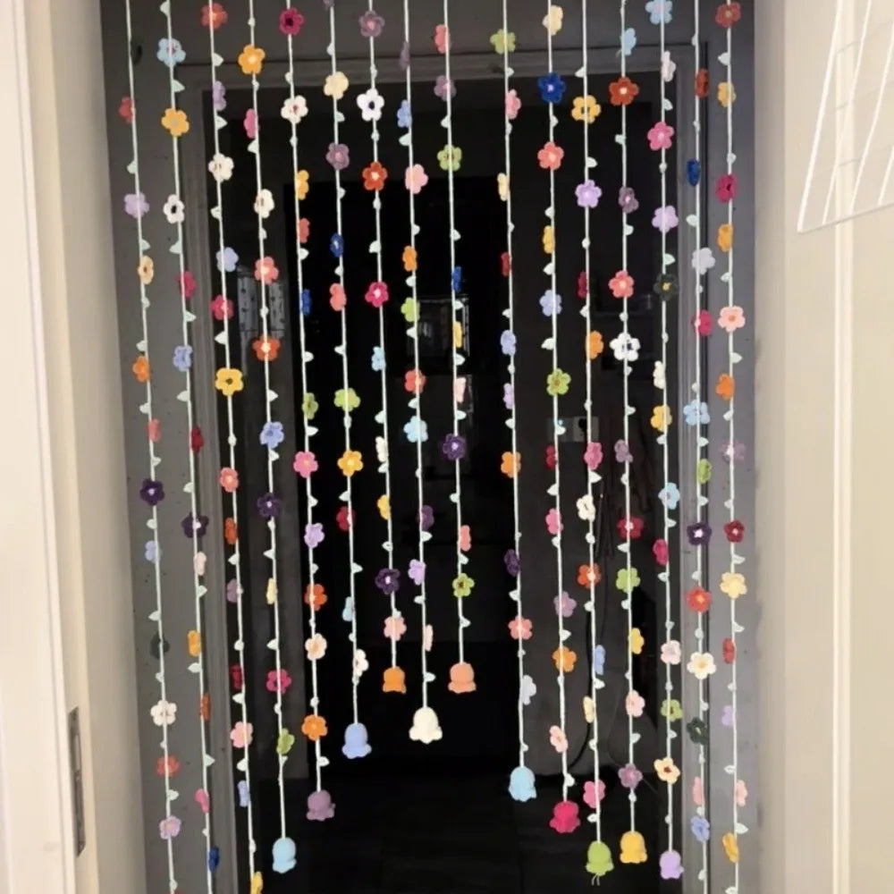 9-Piece Crochet Floral Door Curtain – Colorful Hanging Room Décor