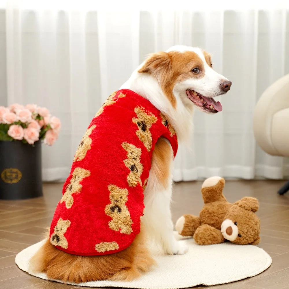 Winter Dog Fleece Vest – Bear Pattern, Sizes 3XL–9XL