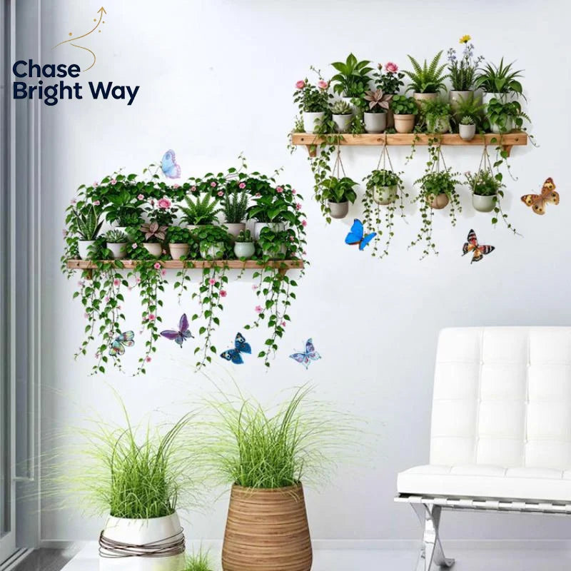 Green Plant & Butterfly Wall Decals – Removable Self-Adhesive