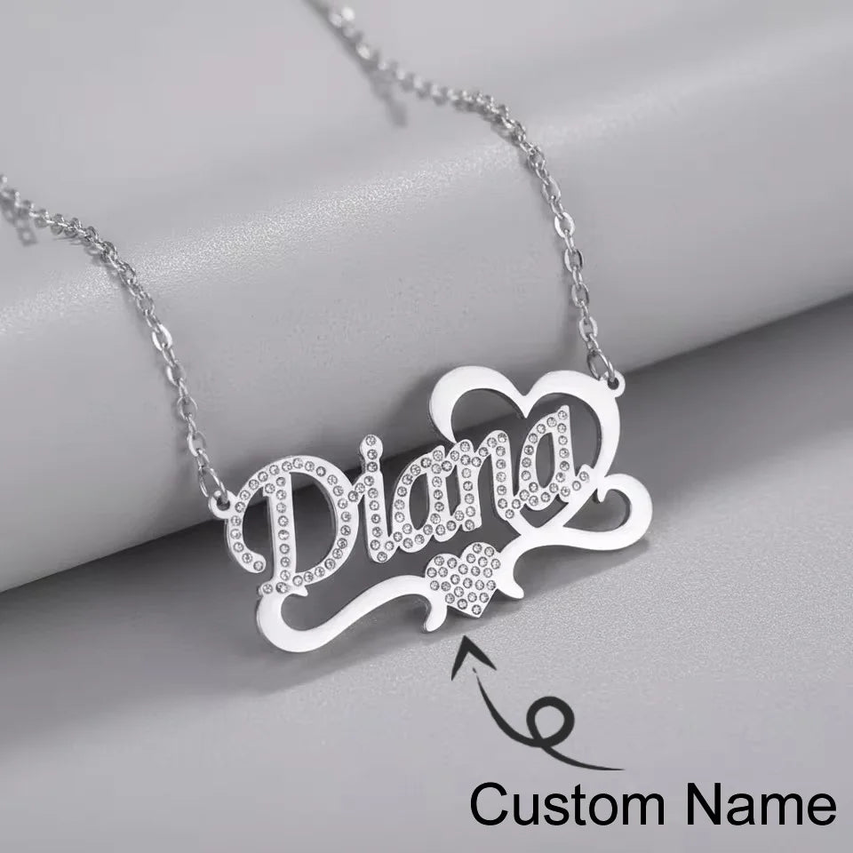18K Gold Custom Name Zircon Heart Necklace | Personalized Gift