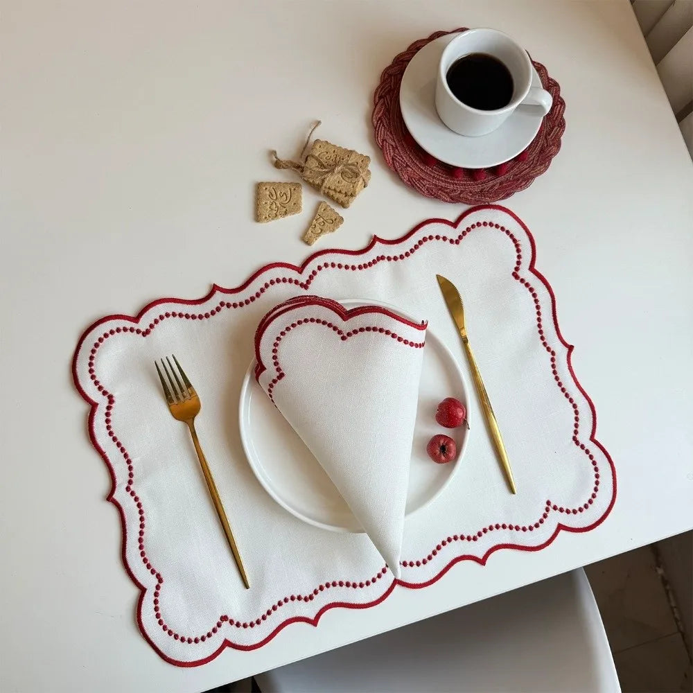 Vintage Embroidered Lace Placemat – Washable Table Mat 45×32cm