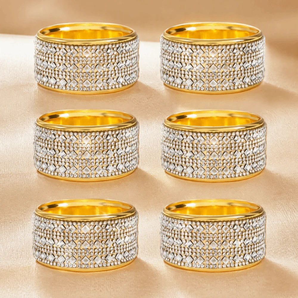 6-Pack Gold Crystal Rhinestone Napkin Rings – Table Decor