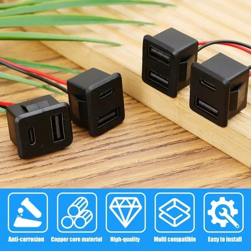 Dual USB Type-C Car Charger Socket 12V/24V Fast Charging Port