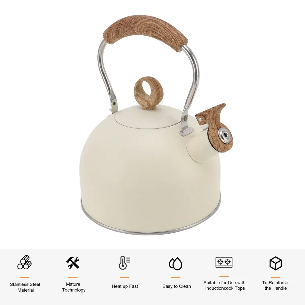 Stainless Steel Whistling Tea Kettle 2.5L – Beige & Purple