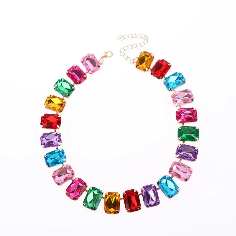 Vintage Rhinestone Crystal Choker Necklace – Colorful Heart