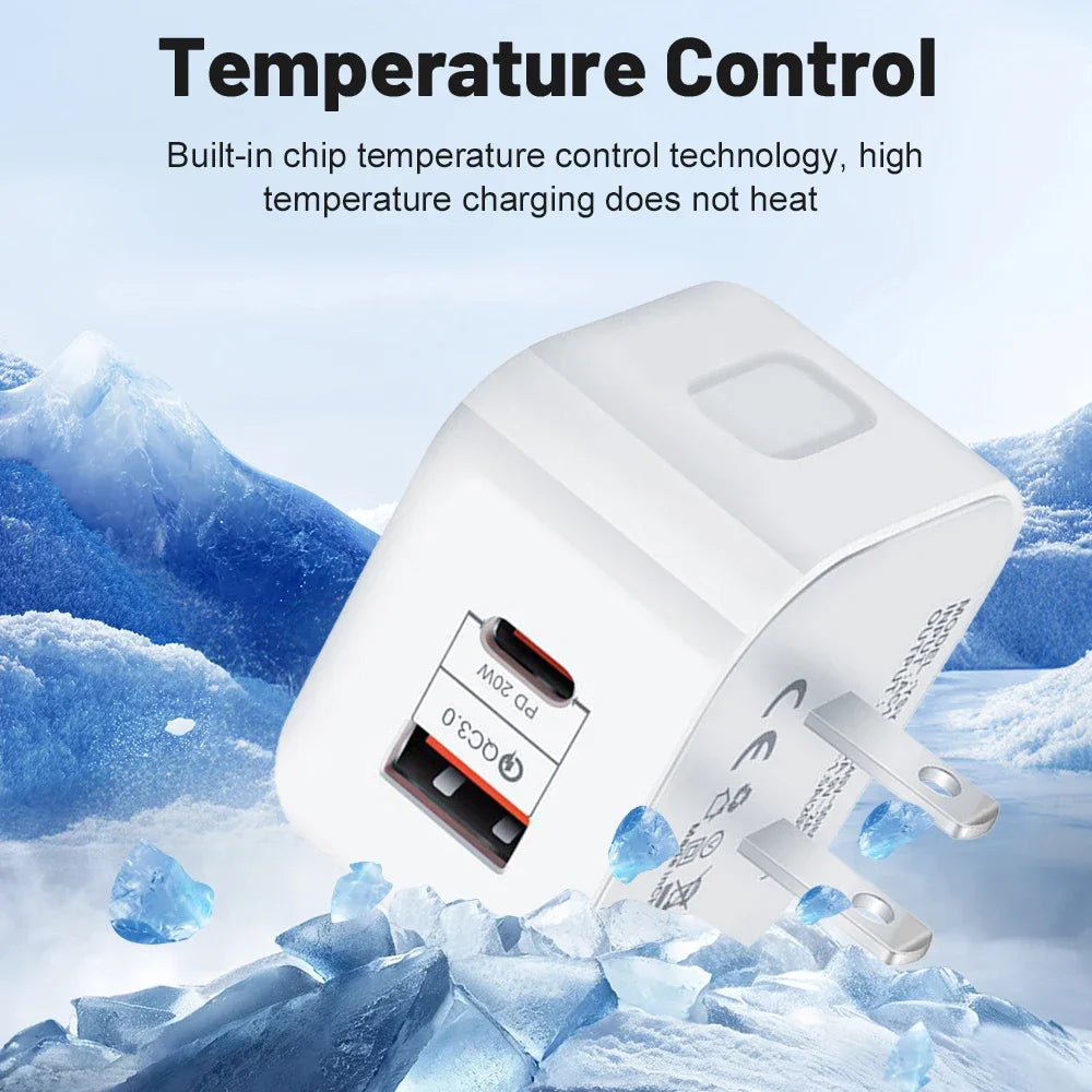 20W PD Dual Port USB-C Fast Wall Charger – EU/US/UK Plug