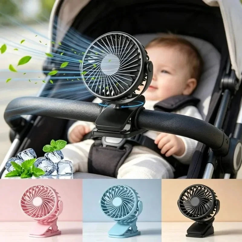 Rechargeable Clip Fan – 720° Rotatable USB Portable Desk Fan