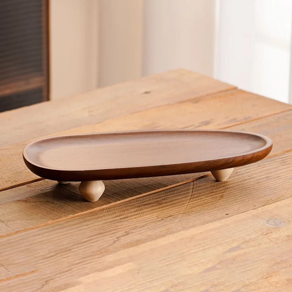 Oval Walnut Wood Serving Tray with Elevated Base | 3 Styles