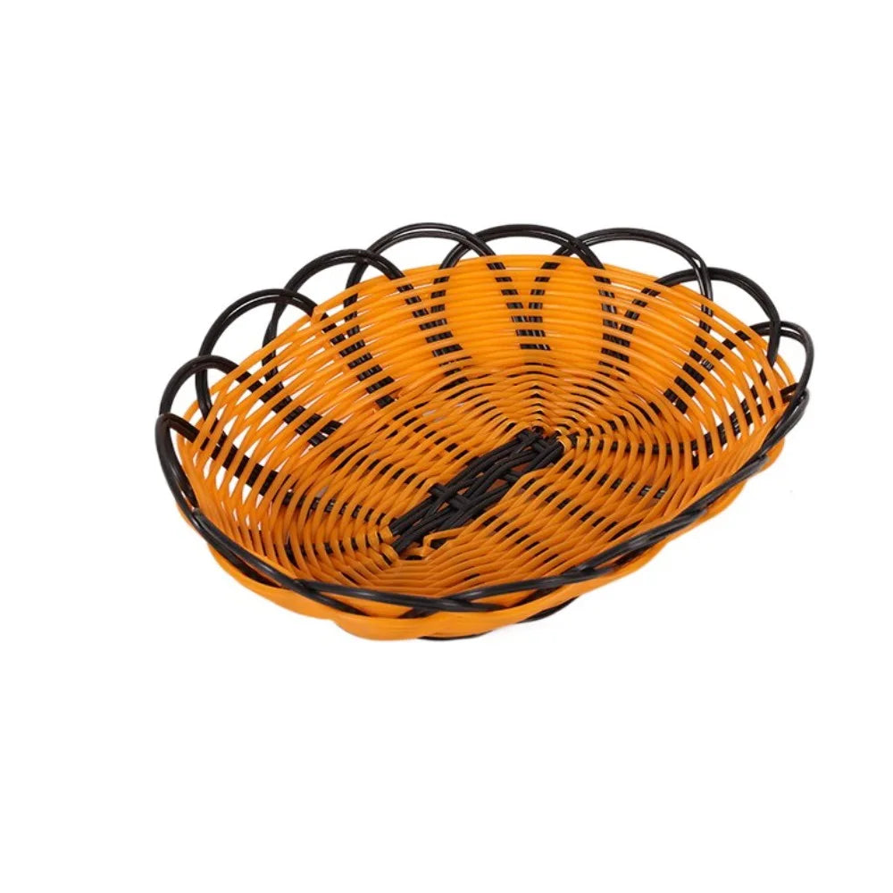 Woven Rattan-Style Plastic Basket – Bread, Snack & Fruit Serving
