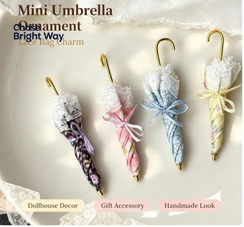 Miniature Vintage Lace Umbrella – 1:12 Dollhouse Doll Accessory