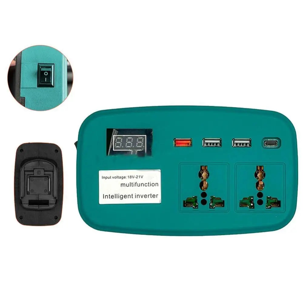 Lithium Battery Inverter DC 18-21V to 220V | 4 USB Ports 120W