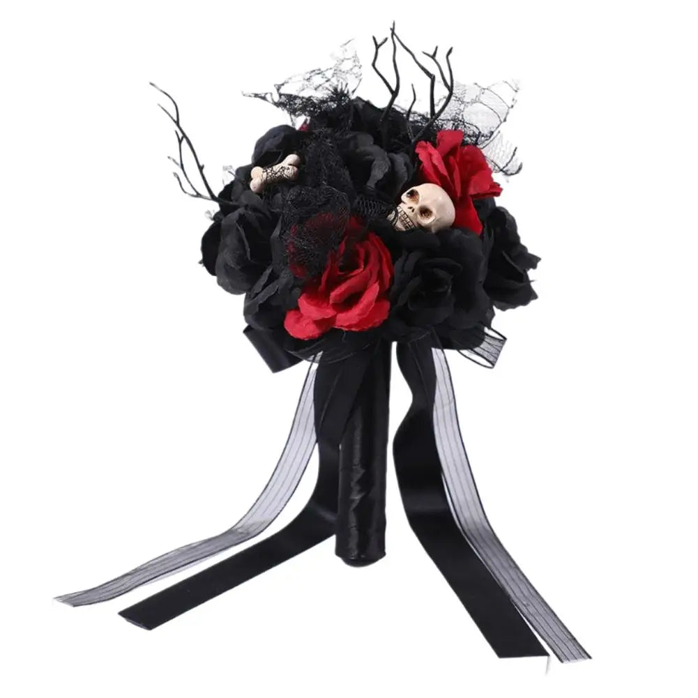 Gothic Black Burgundy Bridal Bouquet – Silk Rose Wedding Flowers