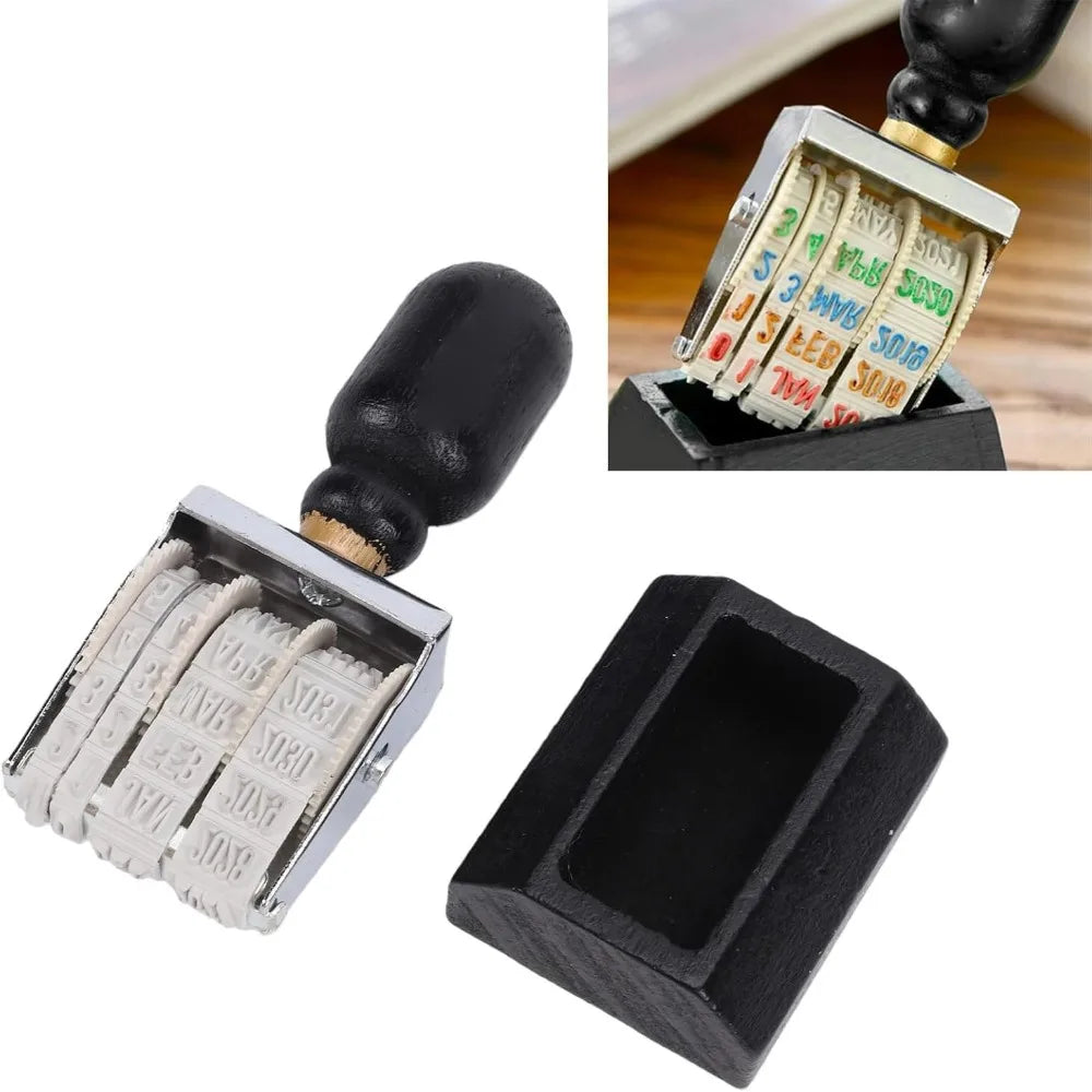 Wooden Roller Date Stamp – Retro Beech Wood DIY Craft Stamper