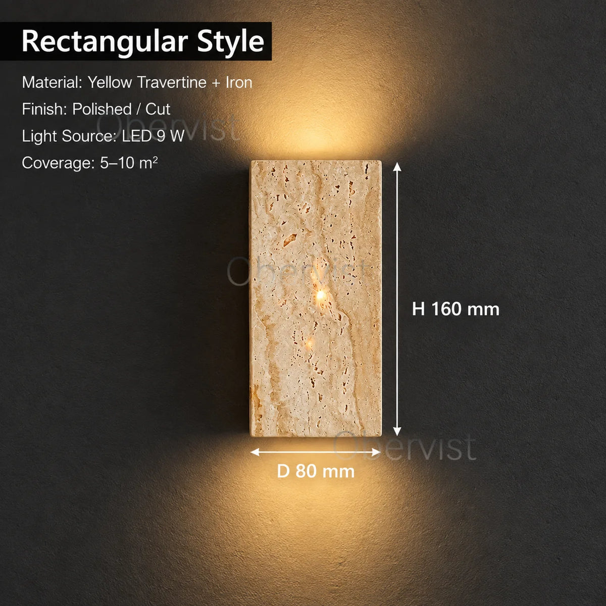 Square Natural Stone Outdoor Wall Sconce – IP65 LED Light