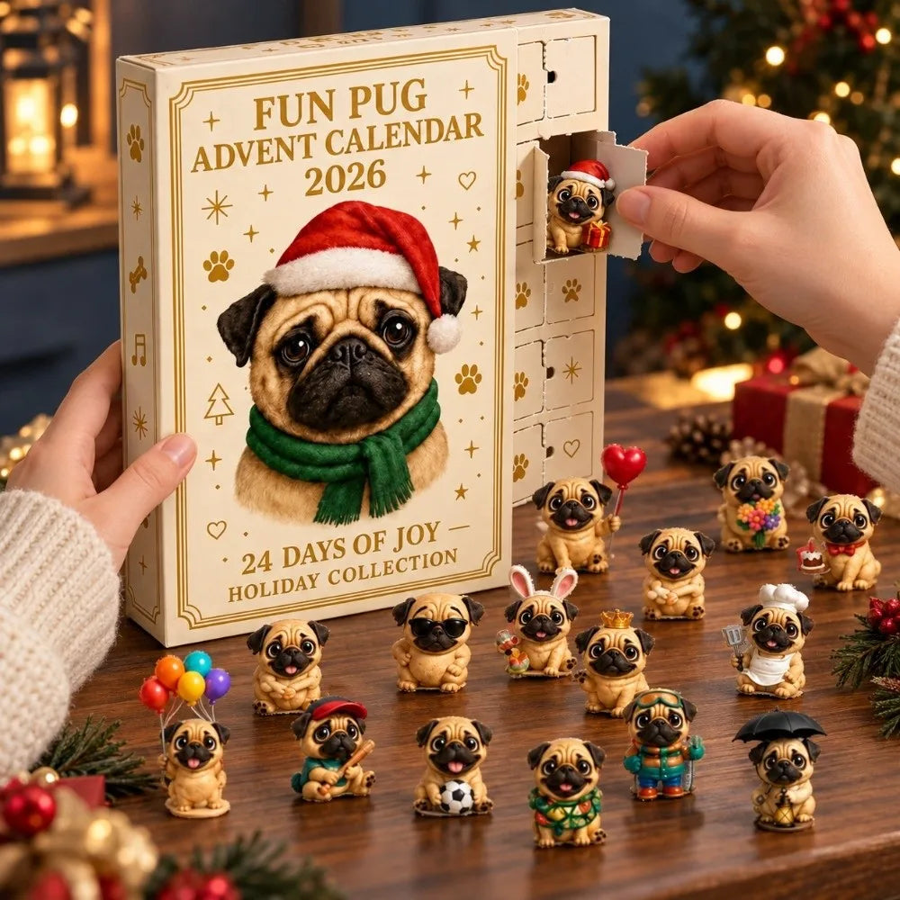 24-Piece Pug Advent Calendar – Acrylic Christmas Ornaments