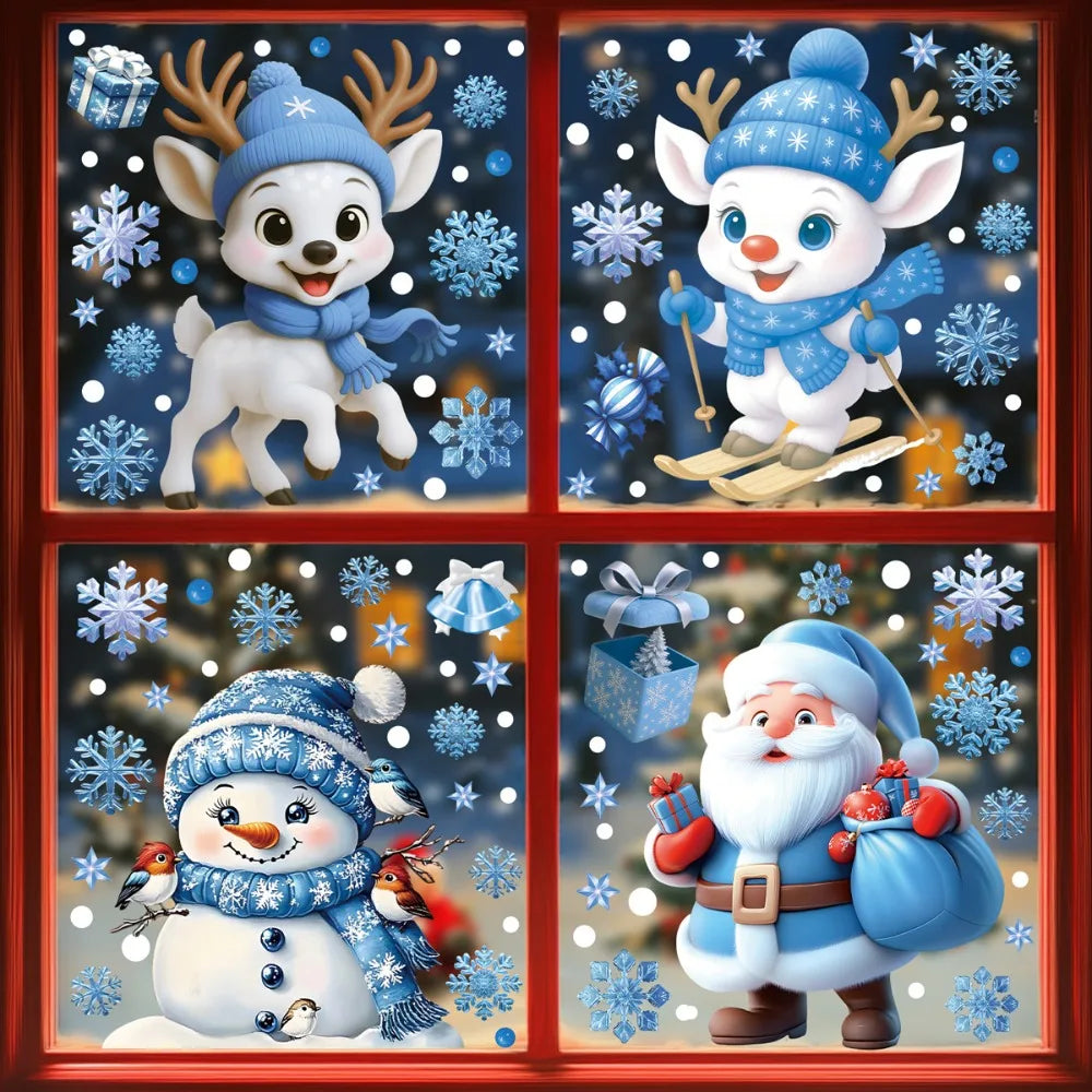 PVC Christmas Window Stickers – Santa, Snowman & Snowflake