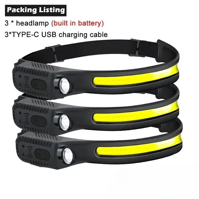USB Rechargeable LED Headlamp – 5 Modes, Motion Sensor, IPX4