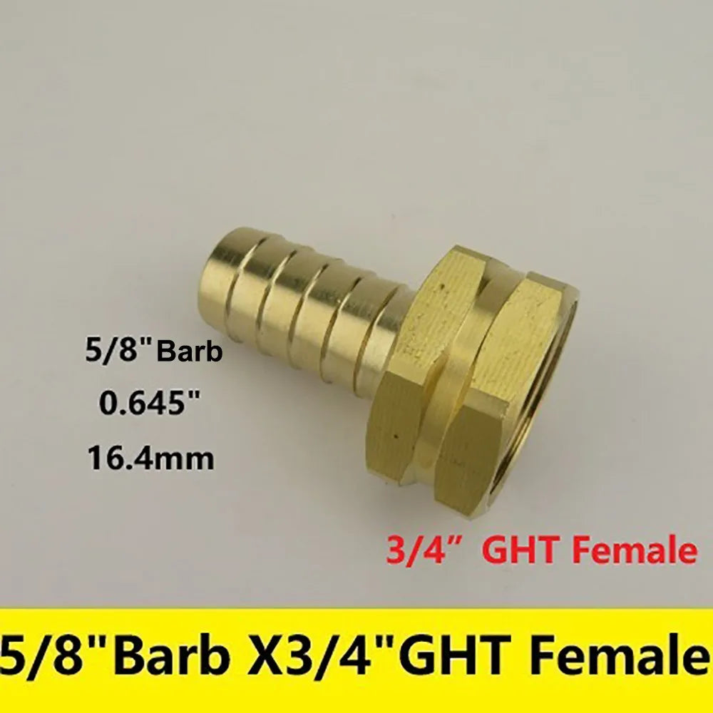 Brass Barb Fitting 3/8"–3/4" x 3/4" GHT Garden Hose Adapter