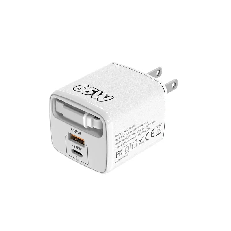 PD 65W Multi-Port Fast Charger with 70cm Extension | EU US UK