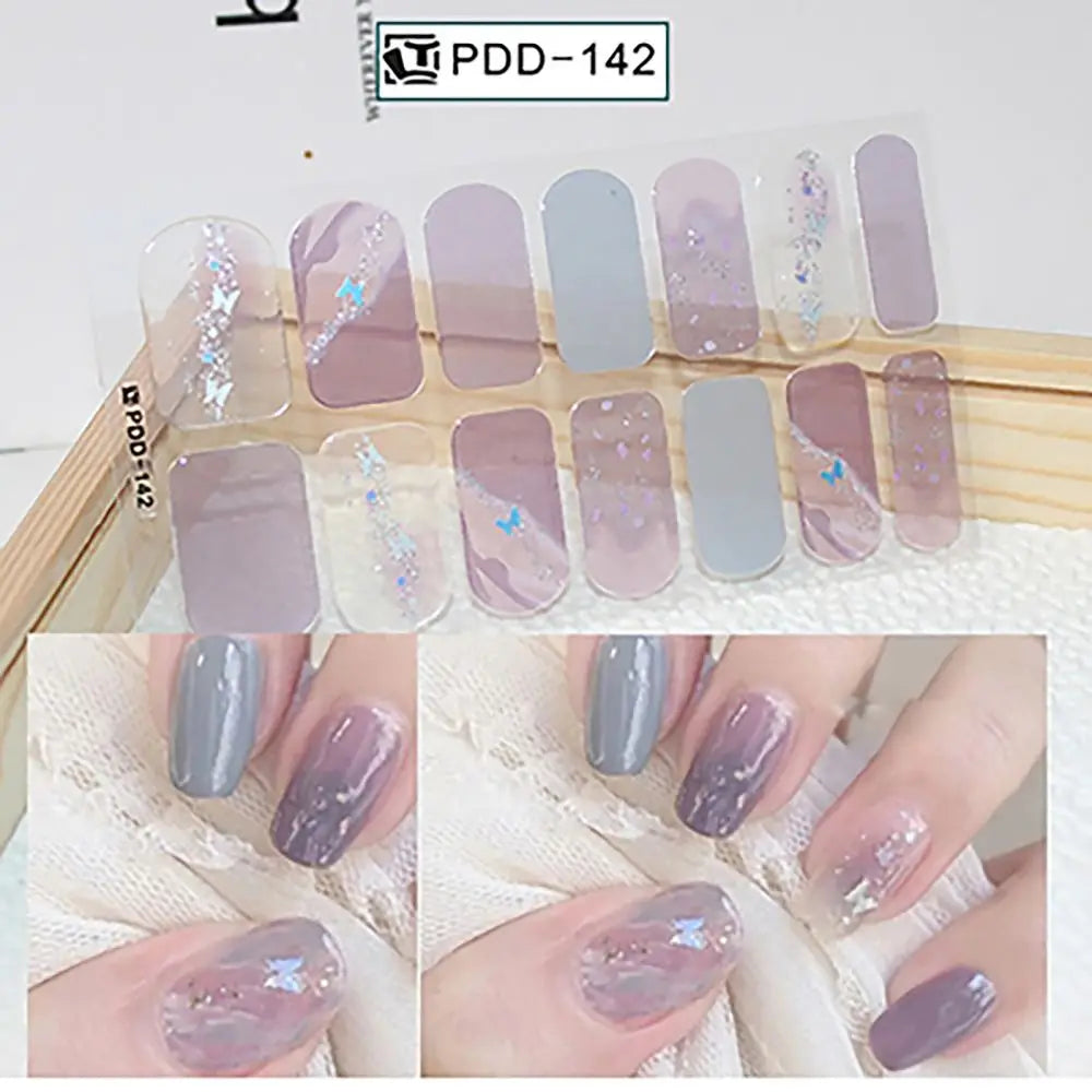 Semi-Cured Gel Nail Stickers – 14 Floral Full Cover Strips