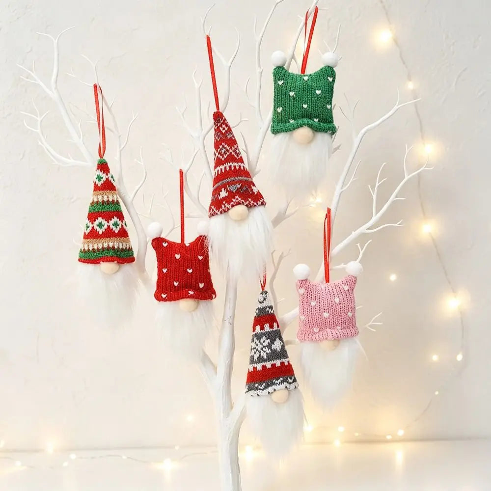 Nordic Knitted Christmas Gnome Ornaments – Red & Grey 3-Pack