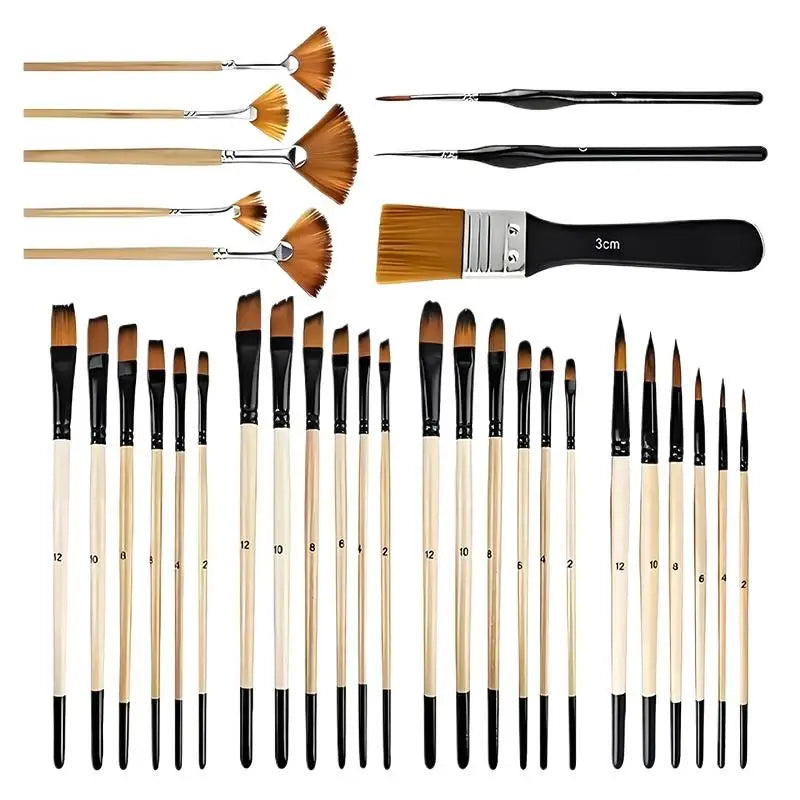 32-Piece Artist Paint Brush Set – Premium Nylon Bristles