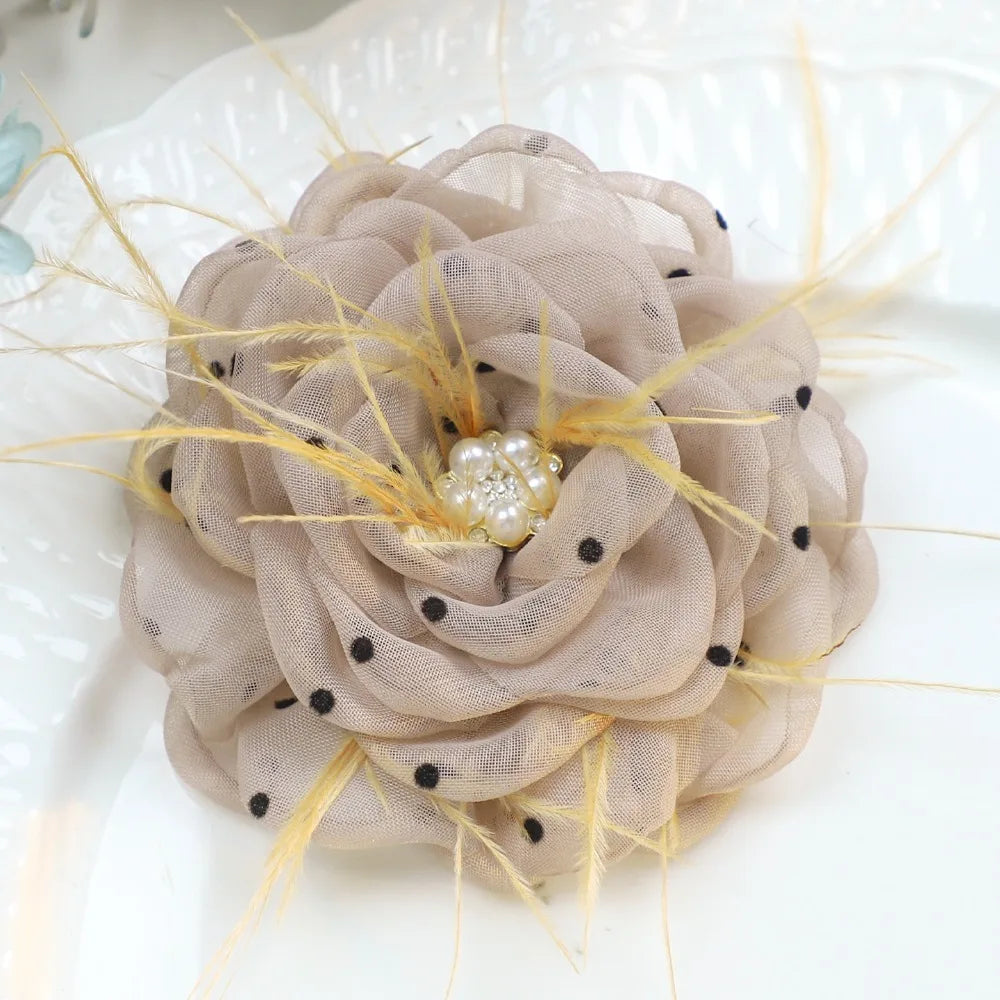 Polka Dot Organza Camellia Flower Appliqué – Pearl DIY Craft