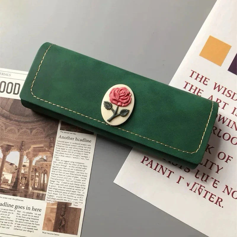 Vintage Rose Pattern Glasses Case – PU Leather Eyewear Box