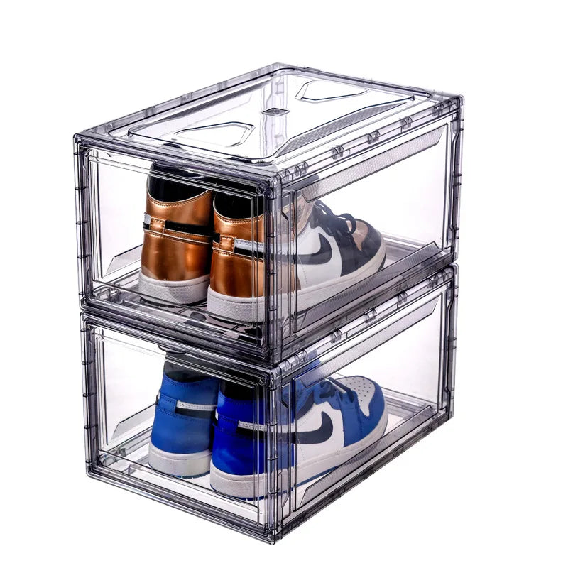 Transparent Flip-Top Sneaker Display Box – Stackable Shoe Organizer