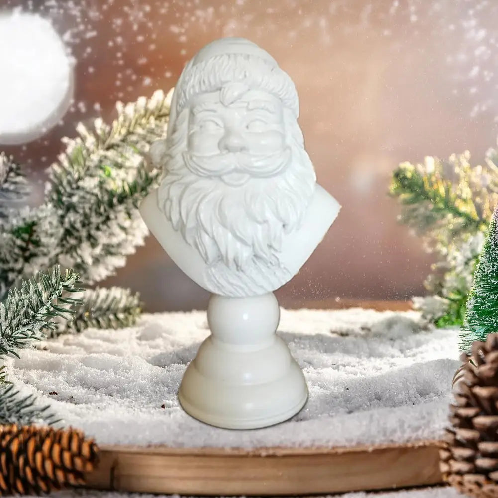 White Resin Santa Claus Bust Figurine | Christmas Tabletop Décor