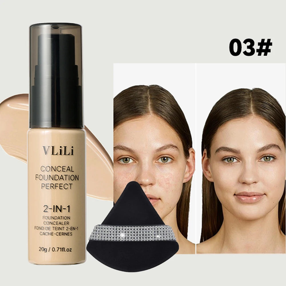 Waterproof Full Coverage Liquid Foundation & Puff Set