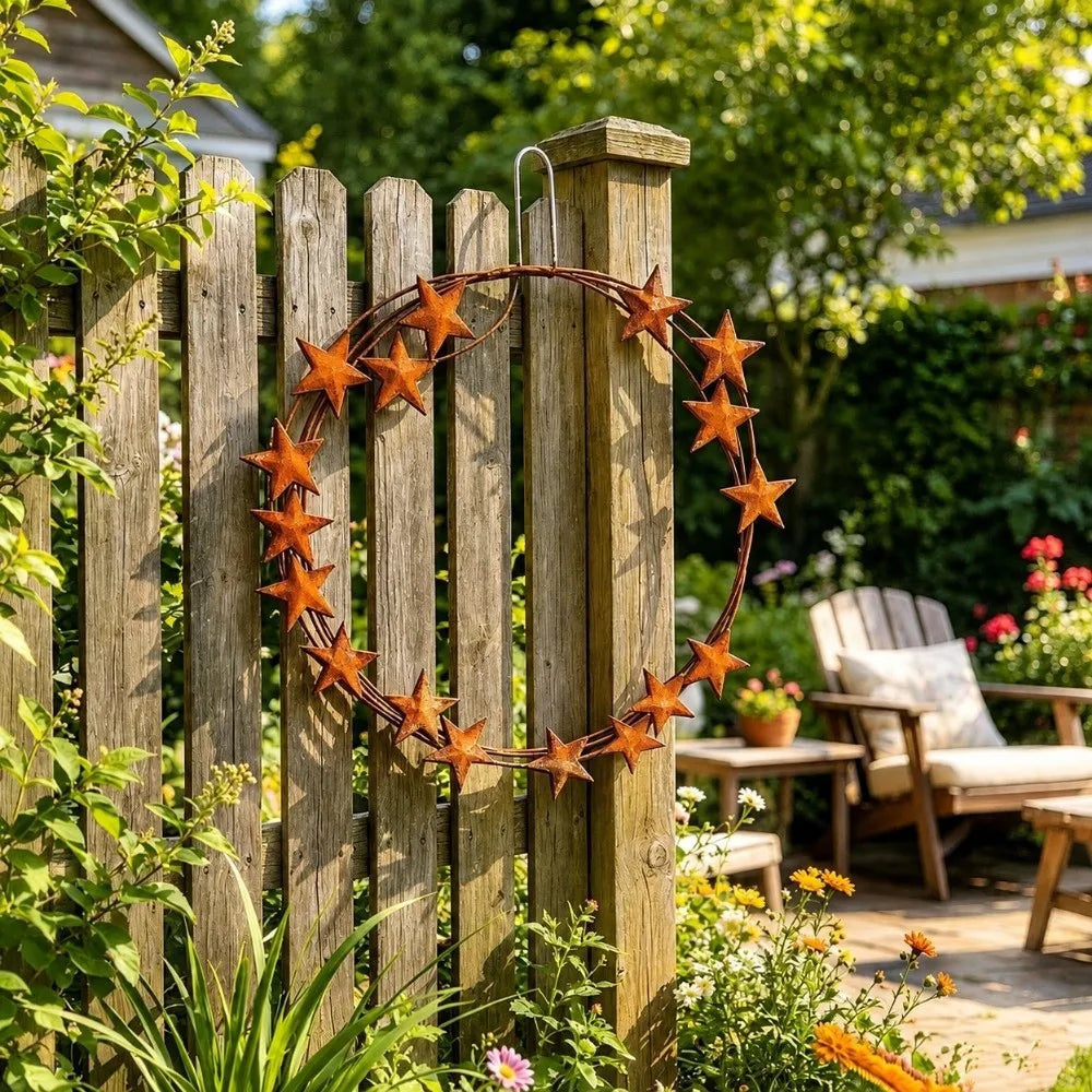 Rustic Metal Star Hanging Wreath – Iron Door & Fence Décor