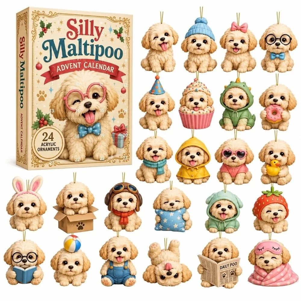 24-Piece Pug Advent Calendar – Acrylic Christmas Ornaments