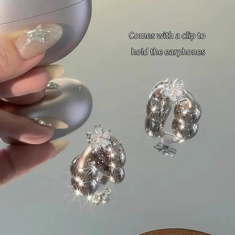 Rhinestone Flower Earbud Charm Clip – Rotating Shiny Decor