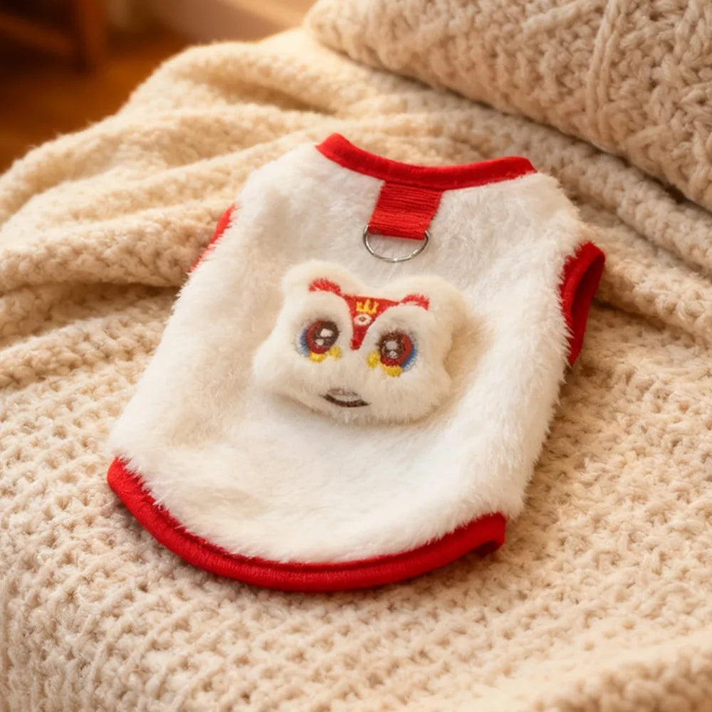 Lion Pattern Plush Pet Vest – Warm Winter Sweater for Cats & Dogs