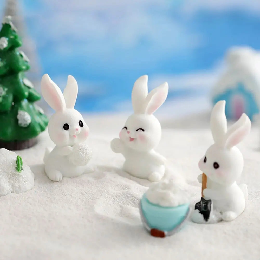 Snowman Bunny Miniature Figurine – Christmas Micro Landscape Décor