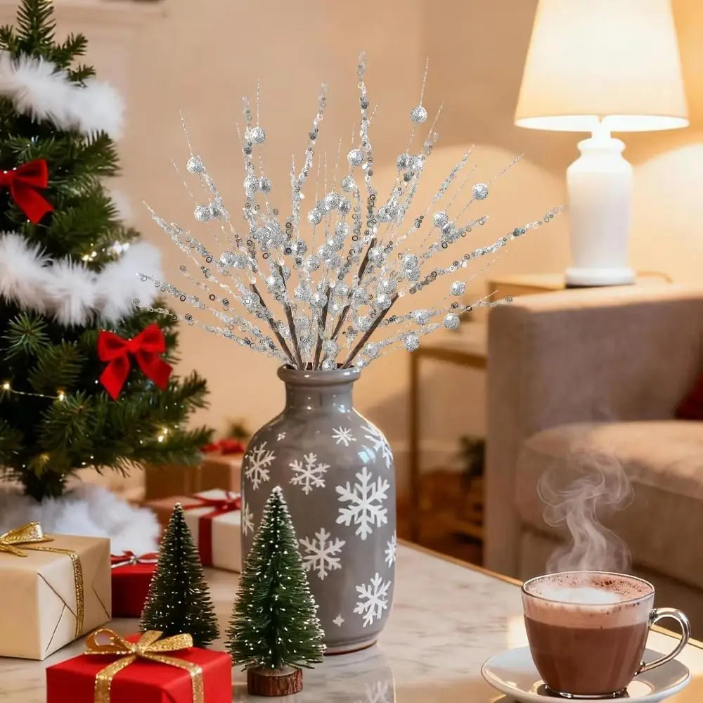 Glitter Berry Stem Christmas Tree Picks – Gold Red Pink DIY