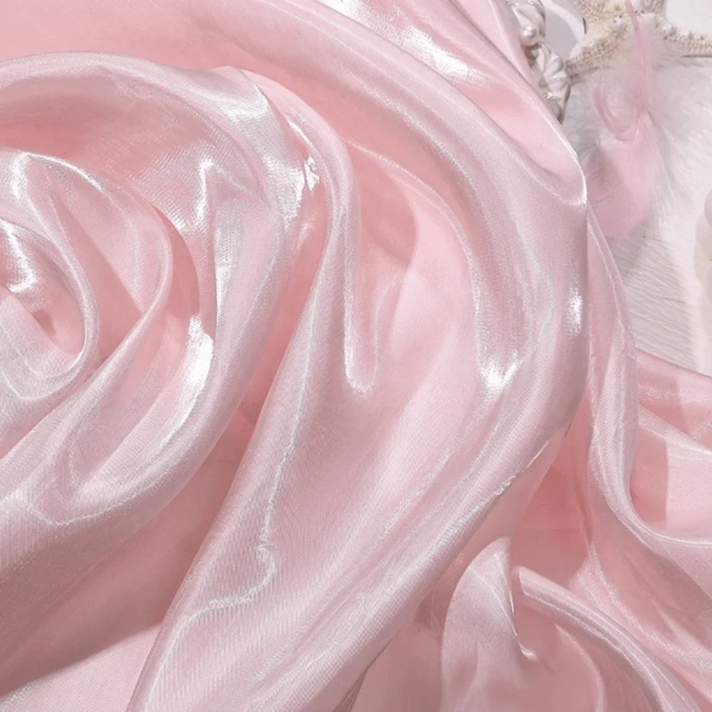 Reflective Liquid Satin Fabric – Metallic Water Gloss Texture