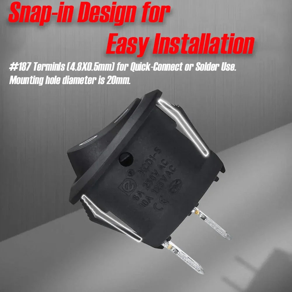 SPST Round Rocker Switch 20mm 12V DC 2-Pin ON/OFF Toggle