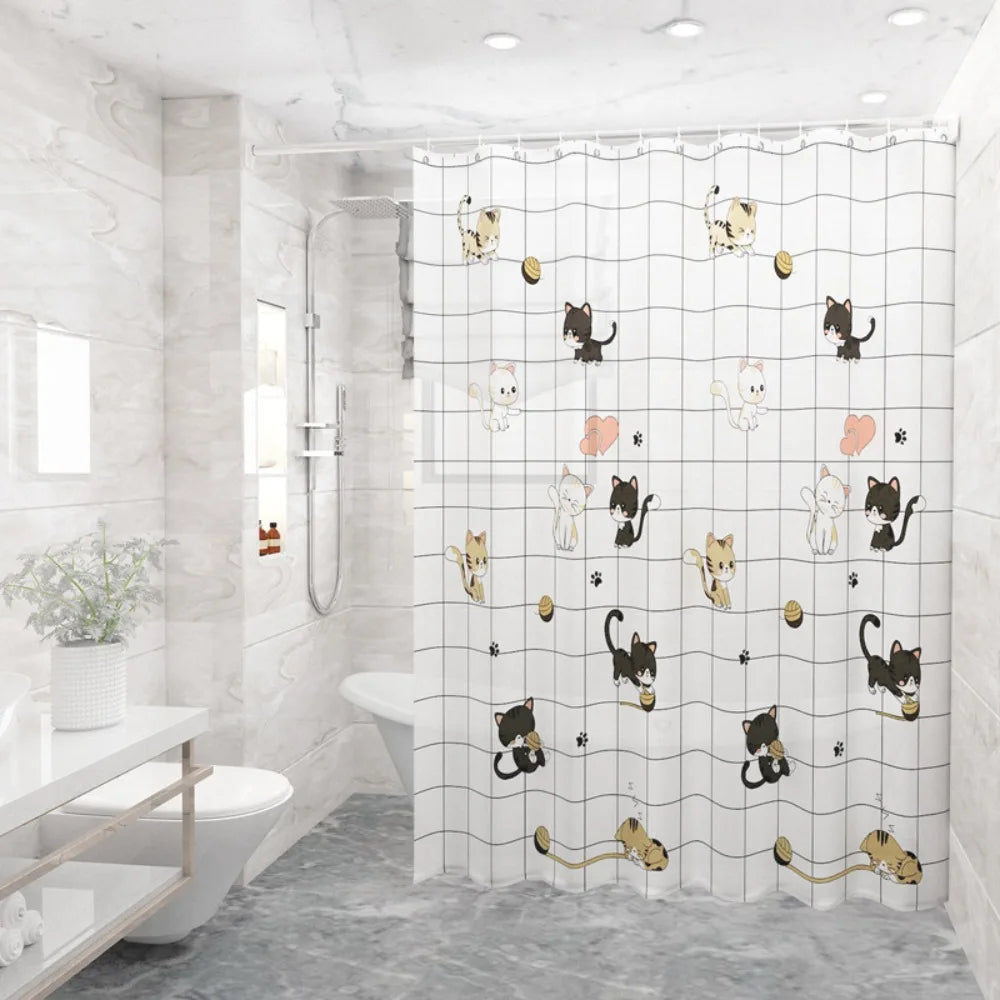 Waterproof Printed Shower Curtain with Hooks – PVC Polyester