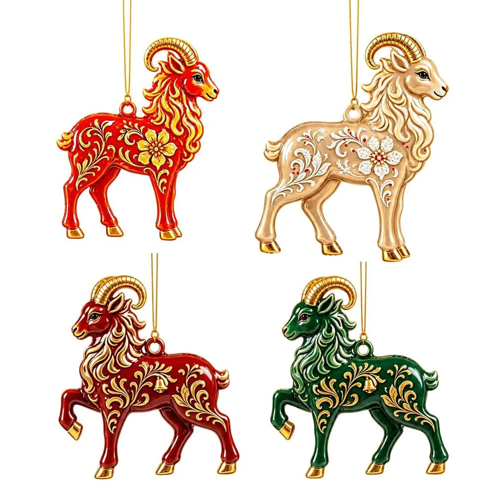 Rhinestone Goat Hanging Ornament Set | Acrylic Holiday Decor
