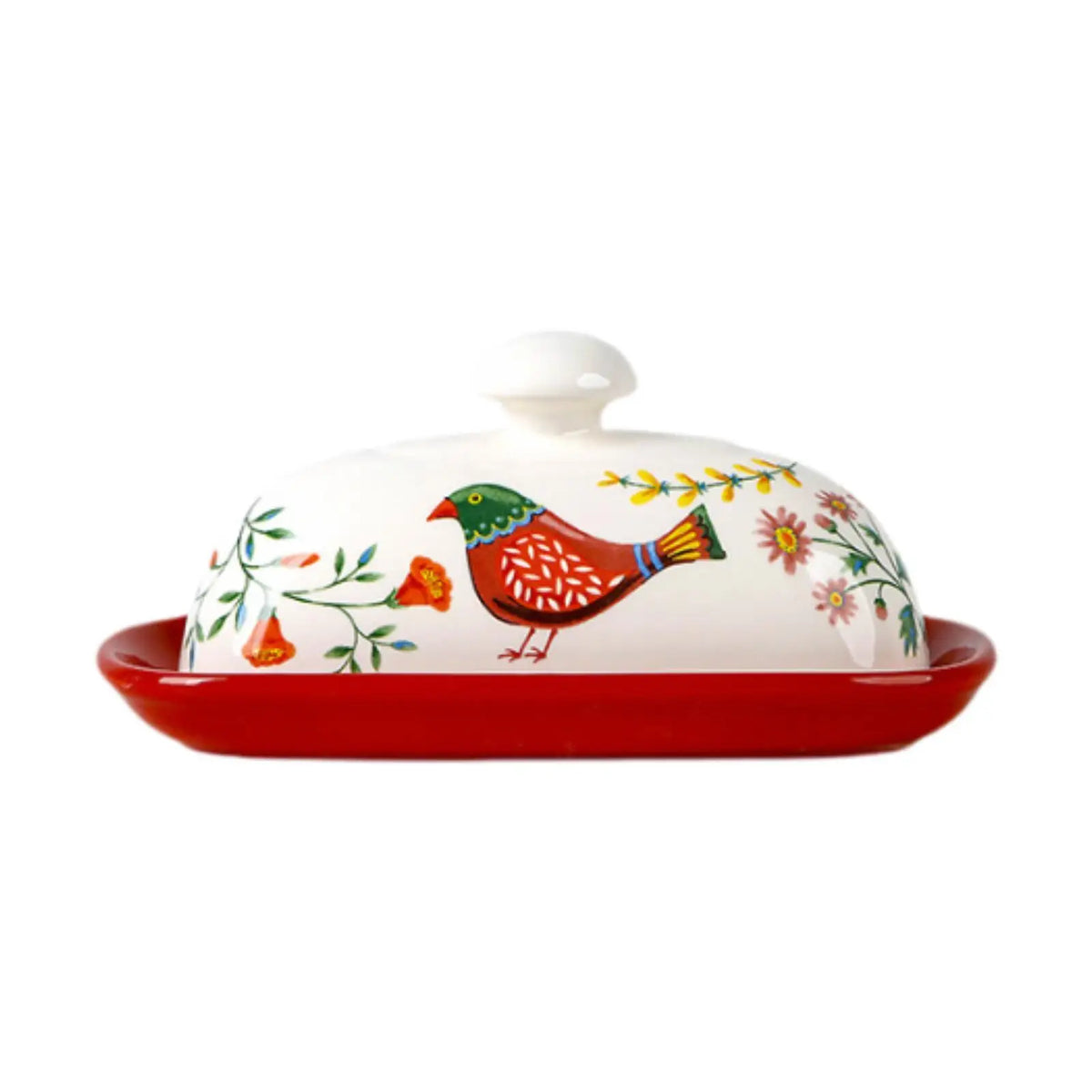Elegant Porcelain Butter Dish with Lid & Gold Handle