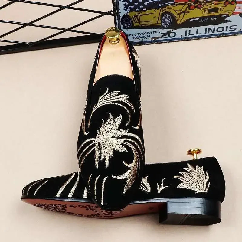 Men's Embroidered Faux Suede Loafers | Slip-On Dress Shoes 38–48