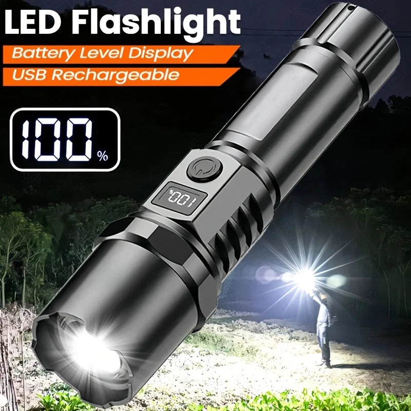USB Rechargeable LED Flashlight – Tactical Zoom, 350+ Lumens