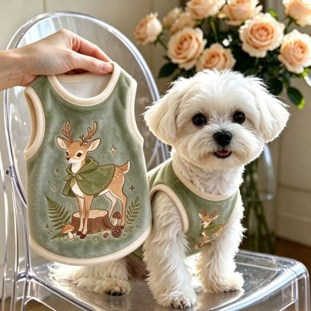 Cartoon Plush Pet Jumper – Warm Dog & Cat Clothes | Green